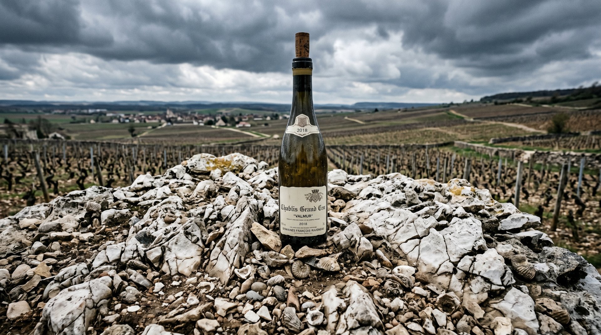 Bild von einem Chablis weißwein vor weißen kreidefelsen
