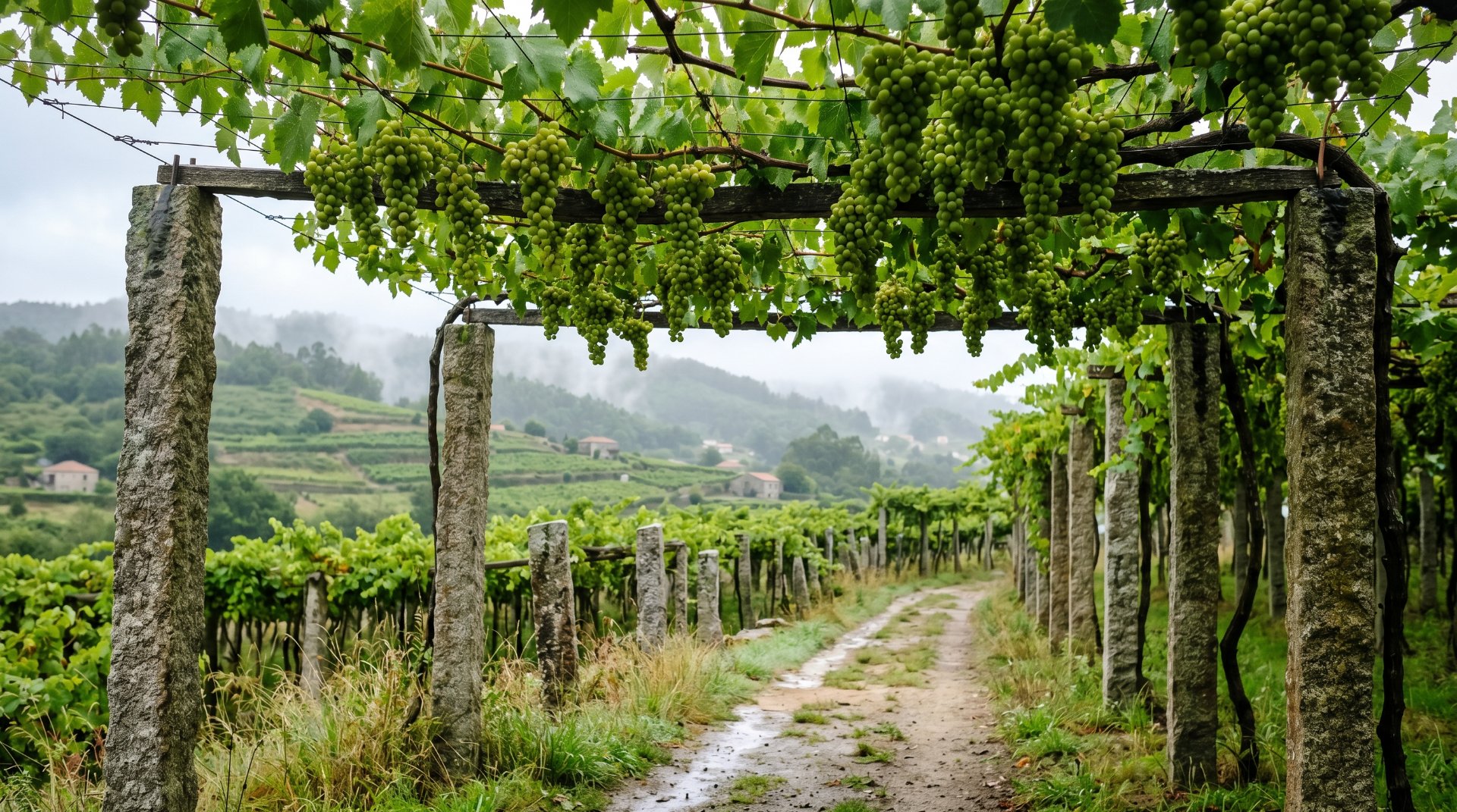 Foto von weinreben in spanien, Farben eher in gr&uuml;n- und blaut&ouml;nen gehalten