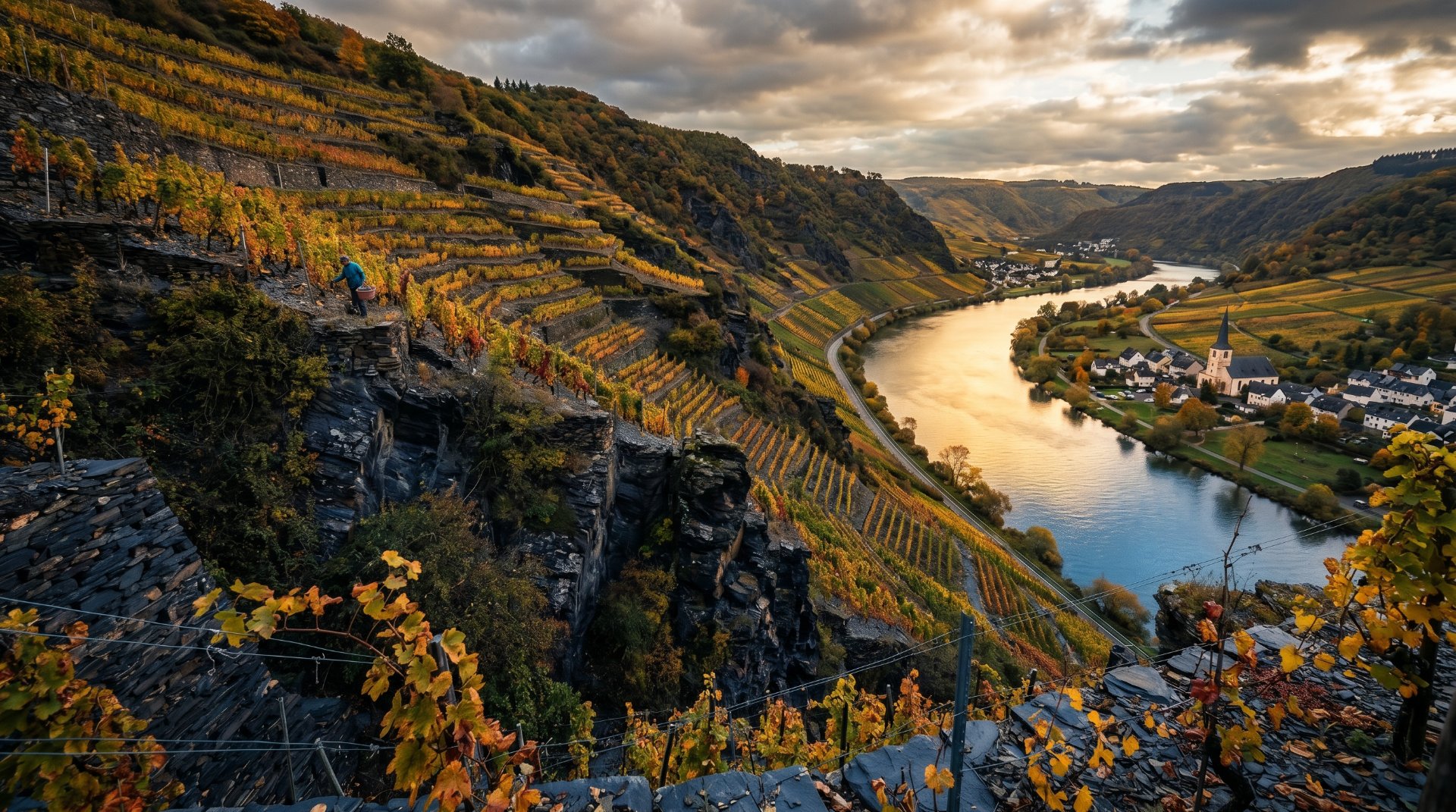 Bild von deutschen weinreben, viel natur und gr&uuml;n und blaut&ouml;ne